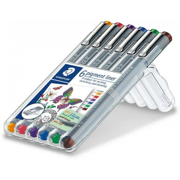 Staedtler Fineliner pigment liner -kuitukärkikynä, 0.5 mm, 6 kpl