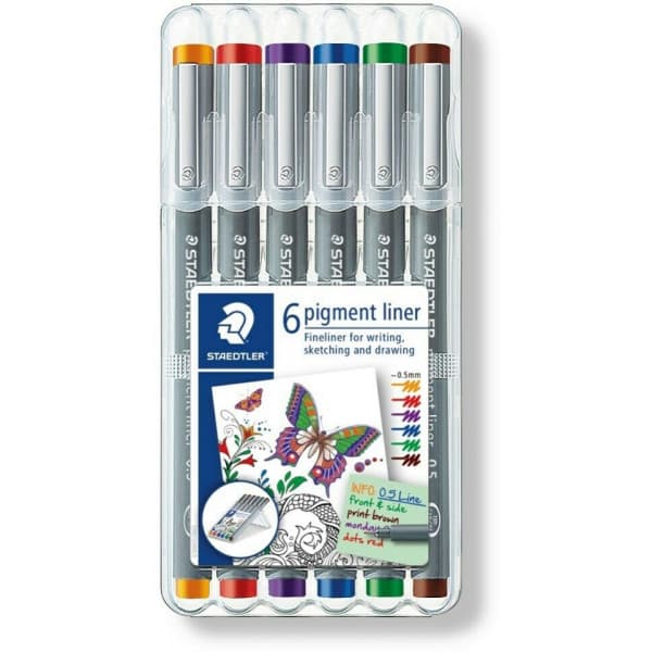 Staedtler Fineliner pigment liner -kuitukärkikynä, 0.5 mm, 6 kpl