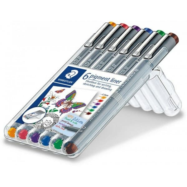 Staedtler Fineliner pigment liner -kuitukärkikynä, 0.3 mm, 6 kpl