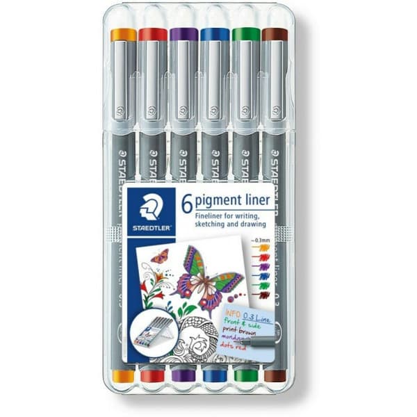 Staedtler Fineliner pigment liner -kuitukärkikynä, 0.3 mm, 6 kpl