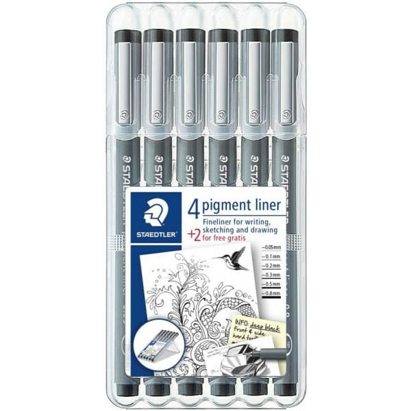 Staedtler Pigment Liner 308 fiberpennor 0.01-0.8 mm, 6 st