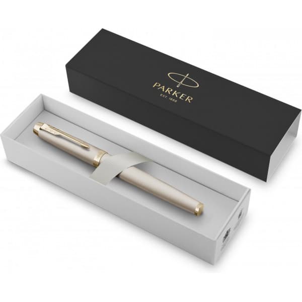 Parker IM Monochrome Champagne Rollerball -penn, fin spets, svart bläck