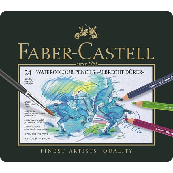 Faber-Castell Albrecht Dürer -akvarellikynät peltirasiassa, 24 väriä