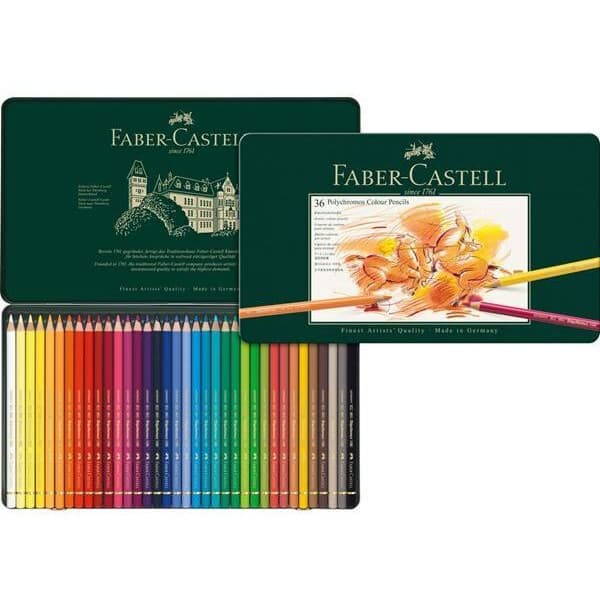 Faber-Castell Polychromos färgpennor i plåtask, 36 färger
