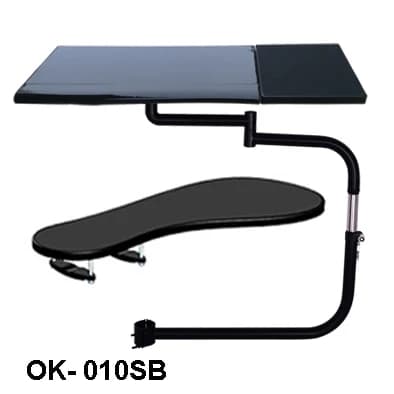 Fuld bevægelse stol klemme tastaturholder, justerbart design, håndledsstøtte pude, sort