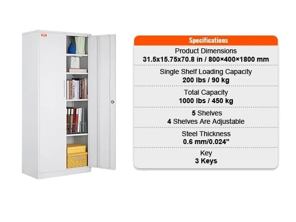 Metal Opbevaringsskab, Hjul til Mobilitet, Magnetiske Døre, 5 Lag-Sort 5 Layers-White
