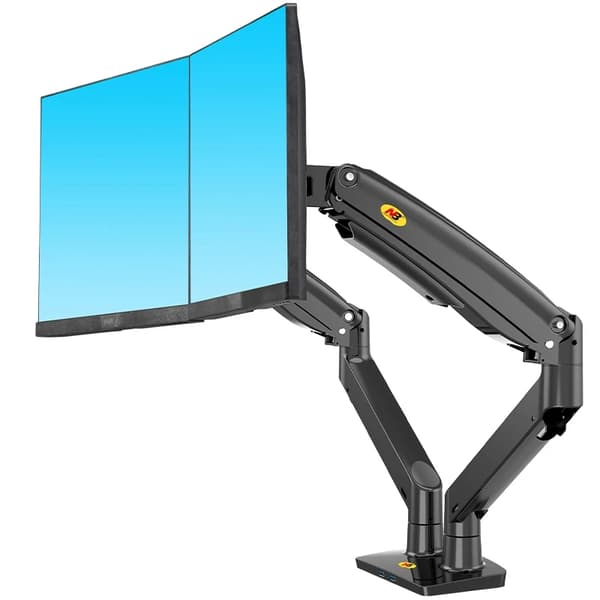 Dobbelt Computer Skærmstander, Aluminium Konstruktion, Gasfjeder Arm, SORT