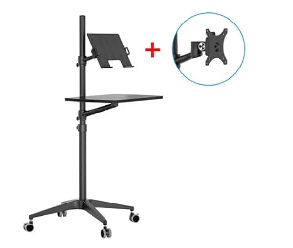 Ergonomisk Laptop Golvställ, Höjdjusterbart, 360° Rullande Hjul,Svart