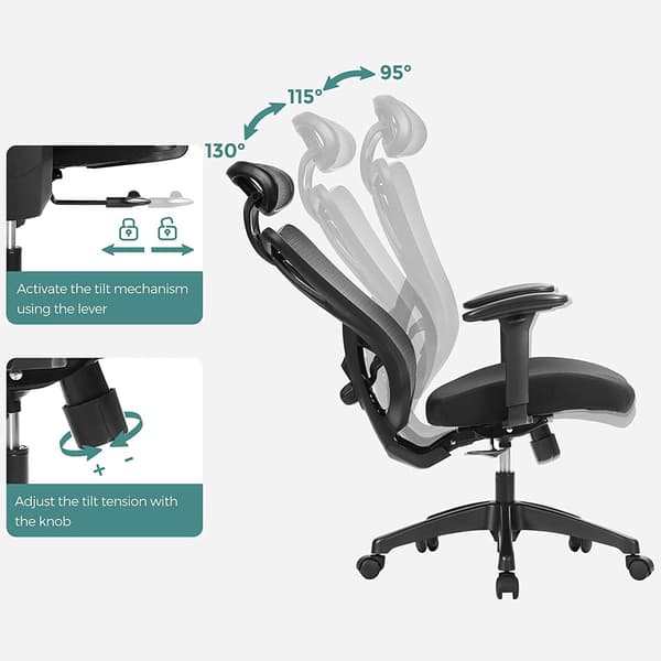 Ergonominen työtuoli säädettävällä niskatuella ja verkkoselkänojalla – musta, 150 kg kantavuus