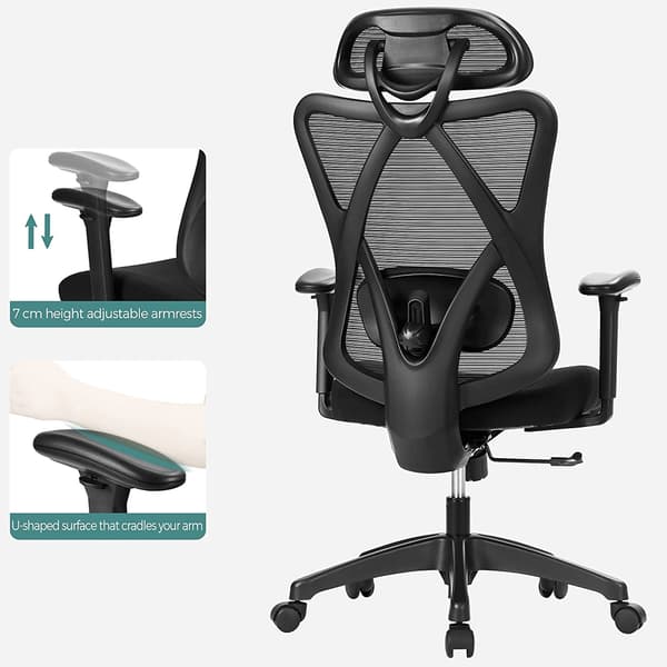 Ergonominen työtuoli säädettävällä niskatuella ja verkkoselkänojalla – musta, 150 kg kantavuus
