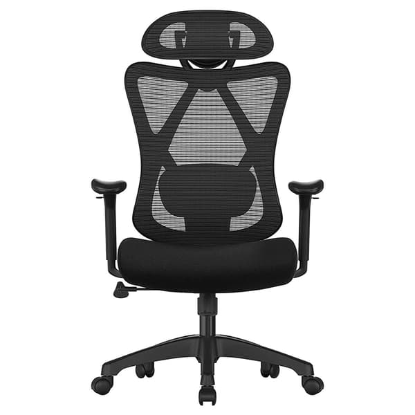 Ergonominen työtuoli säädettävällä niskatuella ja verkkoselkänojalla – musta, 150 kg kantavuus