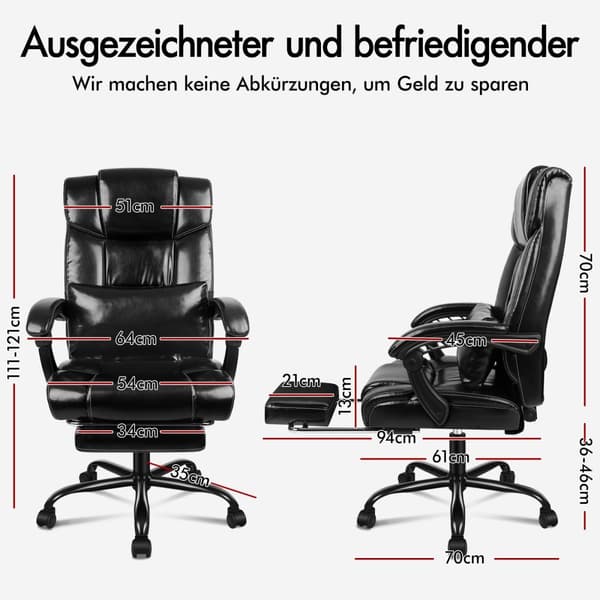 Työtuoli 150° PU -nahka Musta 180kg