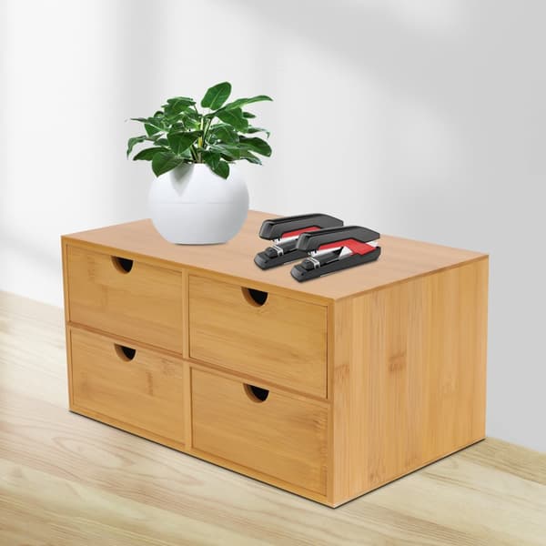 Bambuskrivbordorganisatör, 4 lådor, minimalistisk design, lätt att underhålla