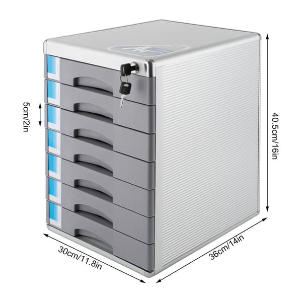 Kontorsskrivbord Förvaringsskåp, 7 Lådor, Aluminiumlegering, Säkert Förvaring,Silver