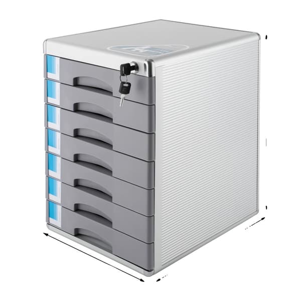 Kontorsskrivbord Förvaringsskåp, 7 Lådor, Aluminiumlegering, Säkert Förvaring,Silver