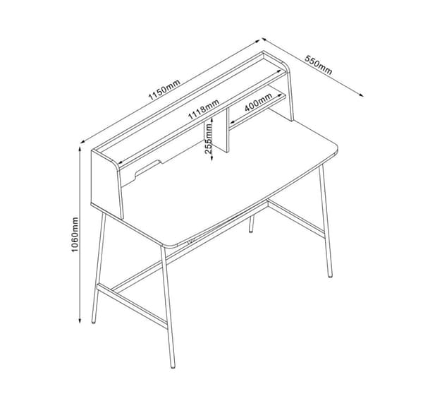 Skrivebord LESTER 115x55xH106cm, melamin