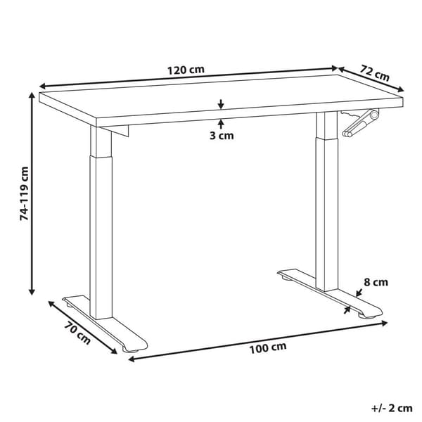 Manuaalisesti säädettävä työpöytä 120 x 72 cm tummaa puuta mustalla DESTINES Lumarkolla!