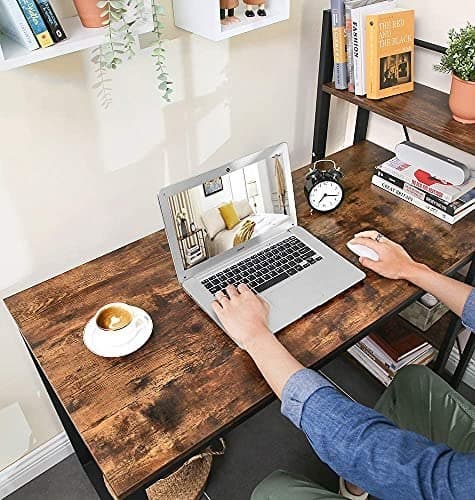 Computerbord, 120 cm skrivebord med hylder i venstre eller højre side, stabilt, let at samle, til hjemmekontor, indisk stil