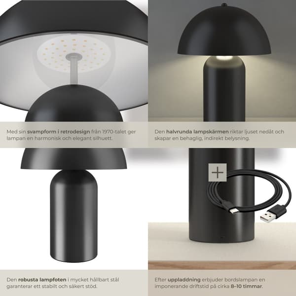 Liten bordslampa Kade, dimbar - svart
