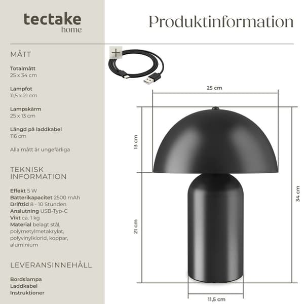 Liten bordslampa Kade, dimbar - svart
