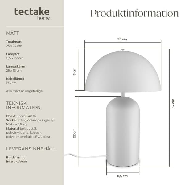 Liten bordslampa Altea, 40W - vit