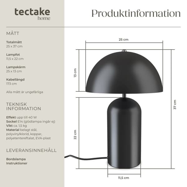 Liten bordslampa Altea, 40W - svart