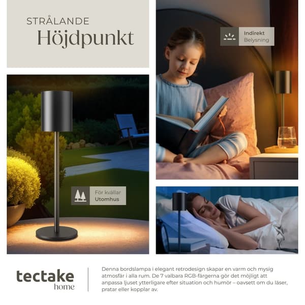 Bordslampa Corly, LED, 7 ljusfärger, dimbar - svart