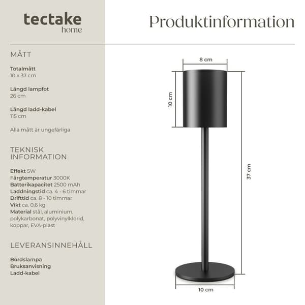 Bordslampa Corly, LED, 7 ljusfärger, dimbar - svart