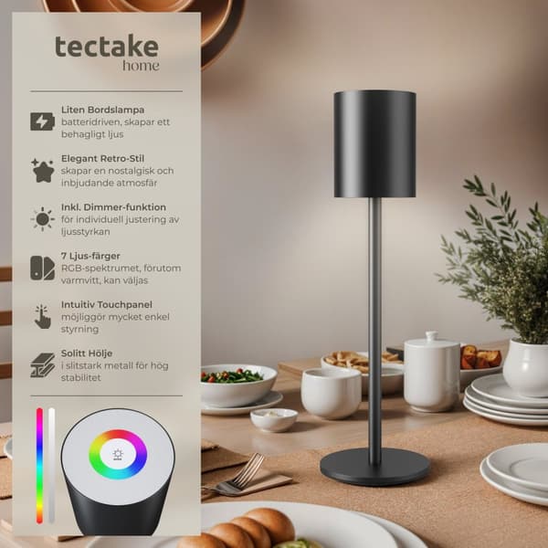 Bordslampa Corly, LED, 7 ljusfärger, dimbar - svart