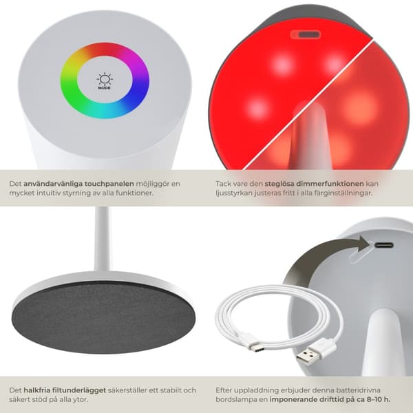 Bordslampa Corly, LED, 7 ljusfärger, dimbar - vit