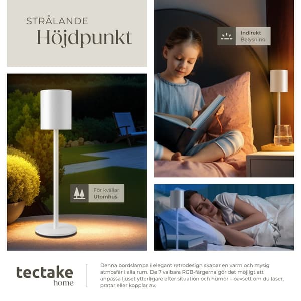 Bordslampa Corly, LED, 7 ljusfärger, dimbar - vit