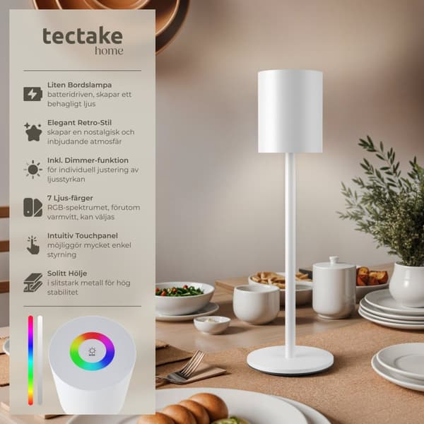 Bordslampa Corly, LED, 7 ljusfärger, dimbar - vit