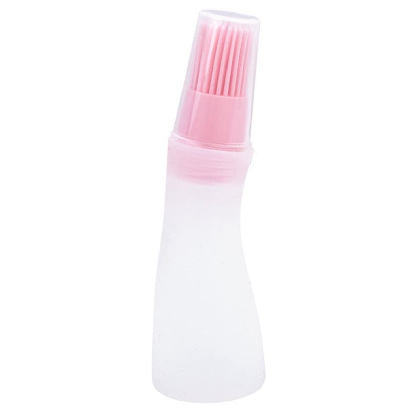 Silikonoljeflaskaborste med lock Rosa 14.5 cm