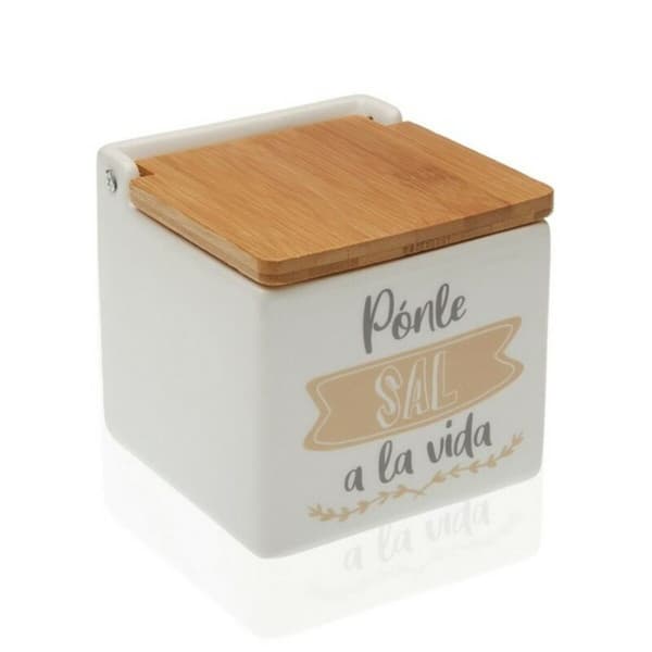 Saltkar med lock Versa S3404267 Keramik Bambu (10,5 x 11 x 11 cm)