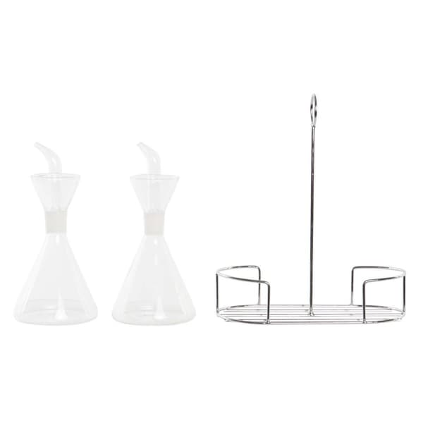 Olie og eddikesæt DKD Home Decor 200 ml 19,5 x 10 x 23,5 cm Metal Gennemsigtig 2 enheder Borosilikatglas