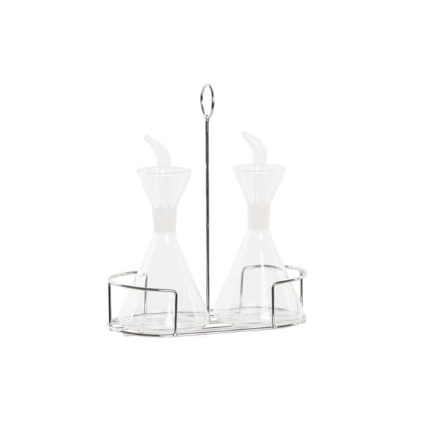 Olie og eddikesæt DKD Home Decor 200 ml 19,5 x 10 x 23,5 cm Metal Gennemsigtig 2 enheder Borosilikatglas