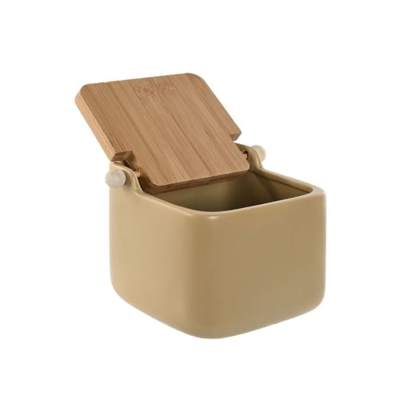 Saltkar med lock Home ESPRIT Beige Grå Naturell Bambu Dolomite 15 x 12 x 11 cm (2 antal)