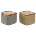 Miniatyrbild 1 av 3: Saltkar med lock Home ESPRIT Beige Grå Naturell Bambu Dolomite 15 x 12 x 11 cm (2 antal)