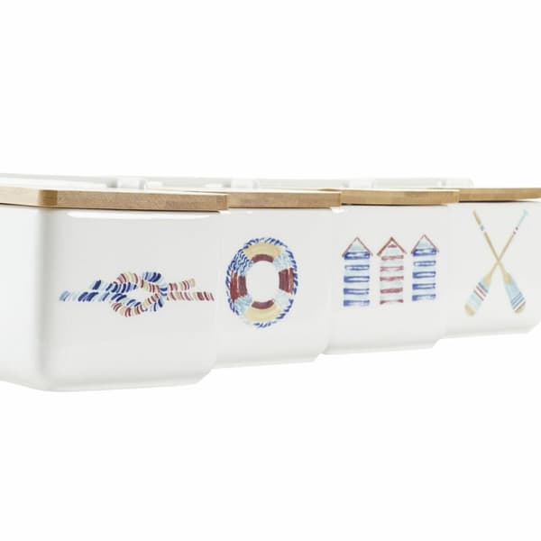 Saltbøsse med Lokk DKD Home Decor Marineblå Flerfarget Bambus Dolomite 12,5 x 12,5 x 11,5 cm