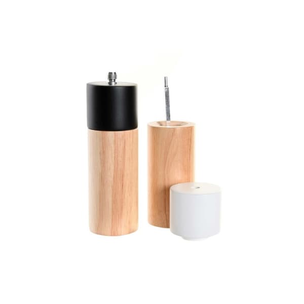 Salt og peppersett DKD Home Decor 5 x 5 x 16 cm Keramikk Svart Gummitre Hvit (2 enheter)