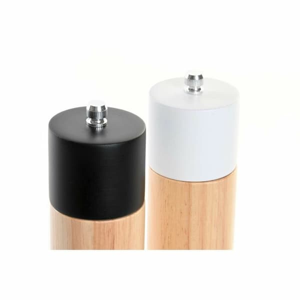 Salt og peppersett DKD Home Decor 5 x 5 x 16 cm Keramikk Svart Gummitre Hvit (2 enheter)