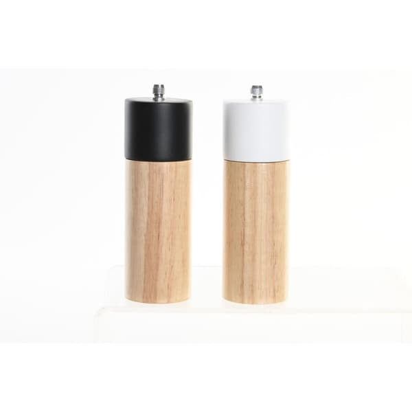 Salt og peppersett DKD Home Decor 5 x 5 x 16 cm Keramikk Svart Gummitre Hvit (2 enheter)