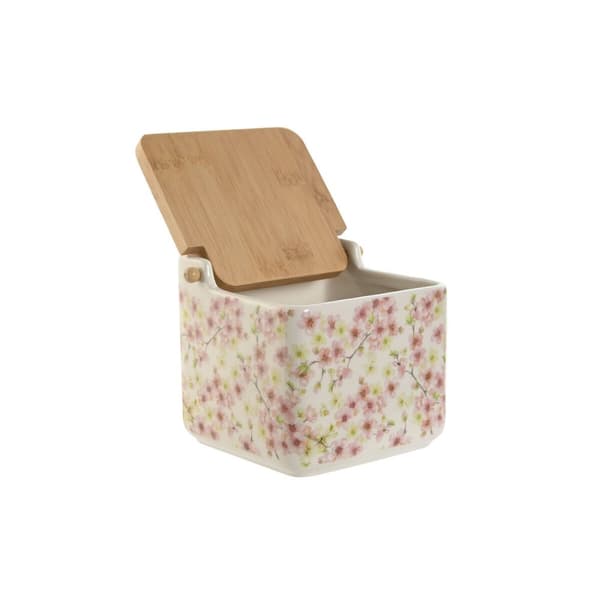 Saltkar med lock Home ESPRIT Vit Rosa Lila Bambu 750 ml 14 x 12,5 x 12 cm (2 antal)