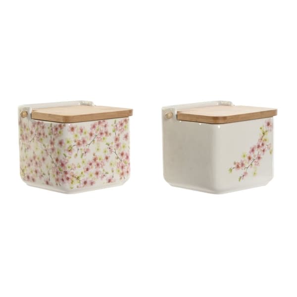 Saltkar med lock Home ESPRIT Vit Rosa Lila Bambu 750 ml 14 x 12,5 x 12 cm (2 antal)