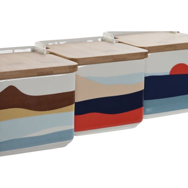 Kannellinen suolasirotin Home ESPRIT Sininen Vihreä Pinkki Liila Bambu Trooppinen 750 ml 14 x 12,5 x 12 cm (3 osaa)