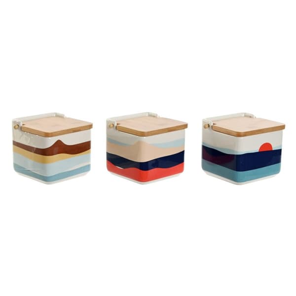 Kannellinen suolasirotin Home ESPRIT Sininen Vihreä Pinkki Liila Bambu Trooppinen 750 ml 14 x 12,5 x 12 cm (3 osaa)