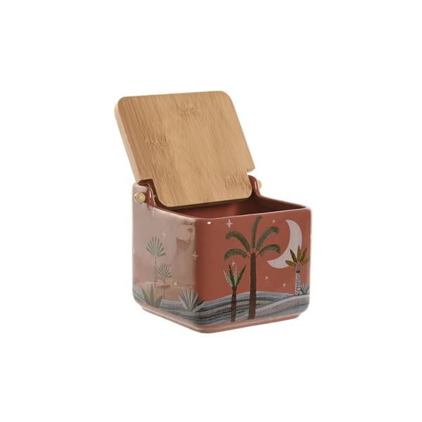Saltkar med lock Home ESPRIT Beige Rosa Terrakota n Lila Bambu 750 ml 14 x 12,5 x 12 cm (2 antal)