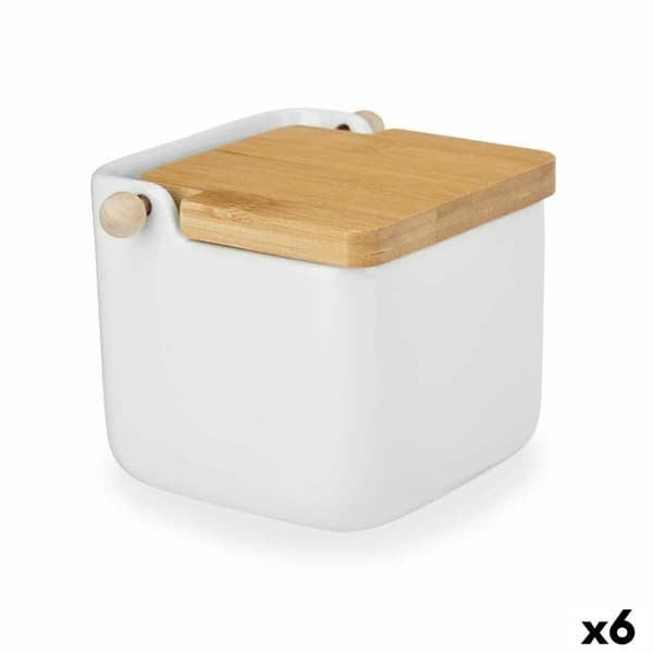 Saltkar med lock Kinvara B5001 Vit Brun Keramik Bambu 800 ml 12 x 11 x 12 cm (6 antal)