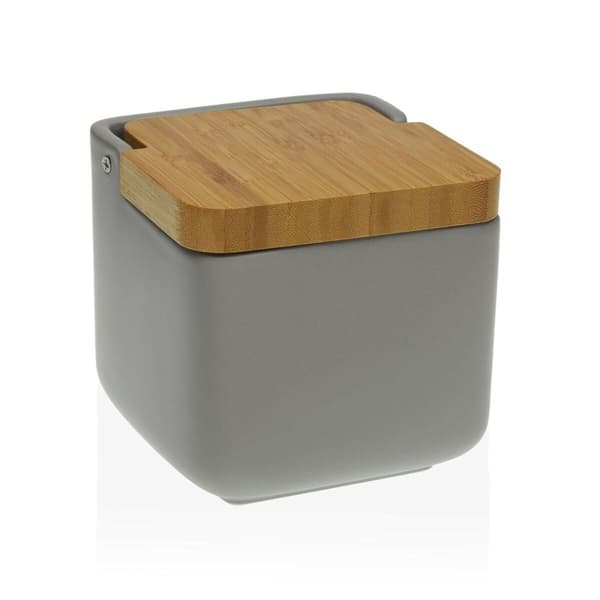 Saltkar med lock Versa Grå Bambu Dolomite (11,7 x 11 x 11,7 cm)