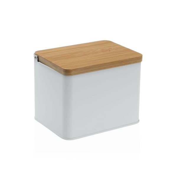 Saltkar med lock Versa Vit Metall Bambu 11 x 11 x 14 cm